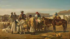 Hungarian calf market by Johann Gualbert Raffalt, 1863, oil on panel, sold Dec 2022