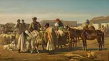 Johann Gualbert Raffalt, Hungarian calf market, 1863, oil on panel
