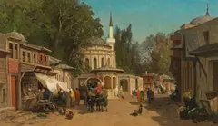Fabius Brest, Street scene in Cairo, oil on canvas