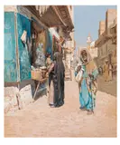 Alphons Leopold Mielich, Oriental street scene, gouache on paper on cardboard