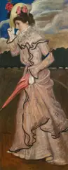 Eugen Spiro, Full-length portrait of a lady with hat and umbrella, 1899, oil on canvas; unframed