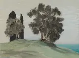 Corfu" (Larches / Two groups of trees) by Emilie Mediz-Pelikan, c. 1900, pastel on paper, sold Dec 2022