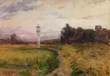 Olga Wisinger-Florian, Dämmerung" (wayside shrine in a corn field), c. 1896, oil on cardboard
