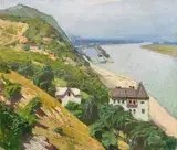 Carl Moll, View of the Leopoldsberg and Klosterneuburg Abbey (Riverscape of the Danube by Nussdorf)