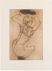 Egon Schiele, Squatting Woman, 1914/1990, etching on German Etching paper; framed