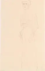 Gustav Klimt, Standing facing left, study for the portrait of Margaret Stonborough-Wittgenstein, 1904, black chalk on paper; framed
