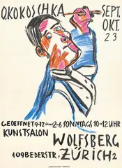 Oskar Kokoschka, Self-portrait from two sides as a painter, poster, 1923, colour lithograph on paper; framed
