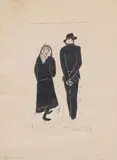 Werner Berg, Schreitendes Paar, 1950, woodcut on paper; framed