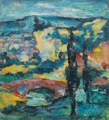 Viennese suburb by Joseph Floch, c. 1921, oil on canvas; framed, sold Dec 2022