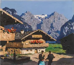 Alfons Walde, Tiroler Bergsommer, 1935, oil on cardboard; framed