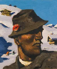 Alfons Walde, Tiroler Bergbauer, c. 1935, oil on cardboard; framed