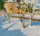 Alfred Poell, Villa with winter garden, 1925, oil on cardboard; framed