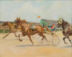 Horse race by Carl Franz Bauer, oil on canvas; framed, sold Dec 2022