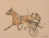 Carl Franz Bauer, Jockey, mixed media on paper; framed