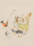 Fritz Schönpflug, Cork popping, watercolour, gouache on paper; framed