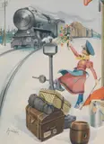 Fritz Schönpflug, Cheerful arrival, watercolour on paper; framed