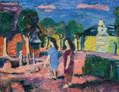 Hans Bohler, Landscape with figures, 1917, oil on canvas; framed
