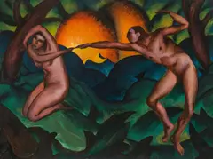 Ernst Nepo, Creation (Adam and Eve), c. 1920/22, oil on cardboard on pressboard; framed