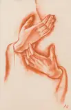 Ernst Nepo, Hands, red chalk on paper; framed