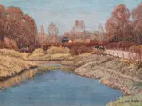 Max Kahrer, Mittagssonne in der Au, 1921, oil on canvas; framed