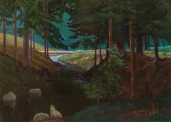 Max Kahrer, Waldbach am Gsollgraben, 1935, oil on panel; framed