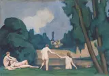 Georg Merkel, Bathers, mixed media on paper on cardboard; framed