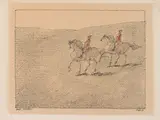Paul Flora, Zwei Reiter, India ink, colour pencil on paper; framed