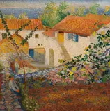 Pietro Persicalli, Seafront houses, oil on canvas; framed