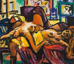 Helmut Arnez, Double nude, 1988, oil on canvas; framed