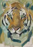 Stefan Praschl, Tiger, oil on board; framed