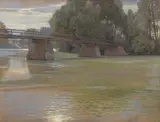 Oswald Grill, By the Danube, mixed media on cardboard; framed