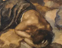 Karl Sterrer, Sleeping woman, mixed media on cardboard; framed