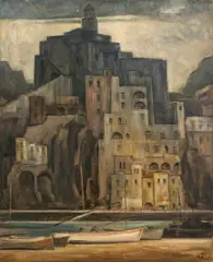 Leopold Hauer, City by the Ligurian Coast, 1954, oil on board; framed