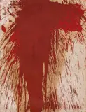 Hermann Nitsch, Schüttbild, 1984, oil, blood on jute; unframed