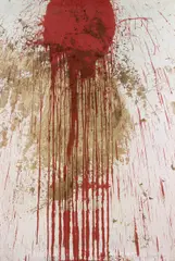 Hermann Nitsch, Untitled (Relic from the 109th action), 2001, blood and acrylic on fabric; unframed