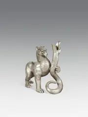 Ernst Fuchs, Griffin & snake, fountain sculpture; bronze, silver plated and patinated
