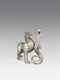 Ernst Fuchs, Griffin & snake, fountain sculpture; bronze, silver plated and patinated