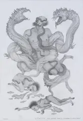 Arik Brauer, Laokoon und Söhne von 2 Schlangen erwürgt, 2006, pencil on paper; framed