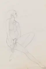 Leherb, Seated lady with earring (sketch for the continents faience cycle "Australia"), graphite on paper; framed