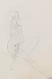 Leherb, Seated lady with earring (sketch for the continents faience cycle "Australia"), graphite on paper; framed