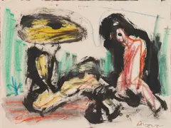 Siegfried Anzinger, Untitled, mixed media on paper; framed