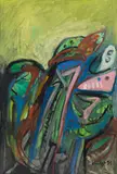 Alfred Kornberger, Colourful insects, 1991, oil on cardboard; framed