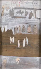 Sylvia K. Kummer, Untitled (from the cycle: angela nova), 2020, mixed media on panel (old printer's drawer)