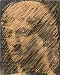 Ilse Haider, Giunone, 1993, photo emulsion on wooden panel, rattan canes (peddigree)