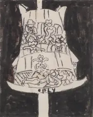 Untitled by William Copley, mixed media on paper; framed, offered Dec 2022