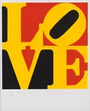 Robert Indiana, The German Love, 1968/97, Colour serigraph in black, red and yellow on light cardboard; framed