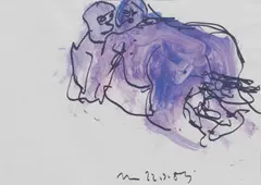 Otto Muehl, Couple lying in purple, 1983, mixed media on paper; framed