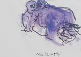 Otto Muehl, Couple lying in purple, 1983, mixed media on paper; framed
