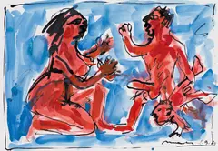 Otto Muehl, Couple, 1984, watercolour on paper; framed