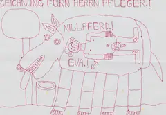 August Walla, Zeichnung fürn Herrn Pfleger!, pencil on paper; framed